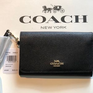 Coach Flap Phone Wristlet Wallet- Black